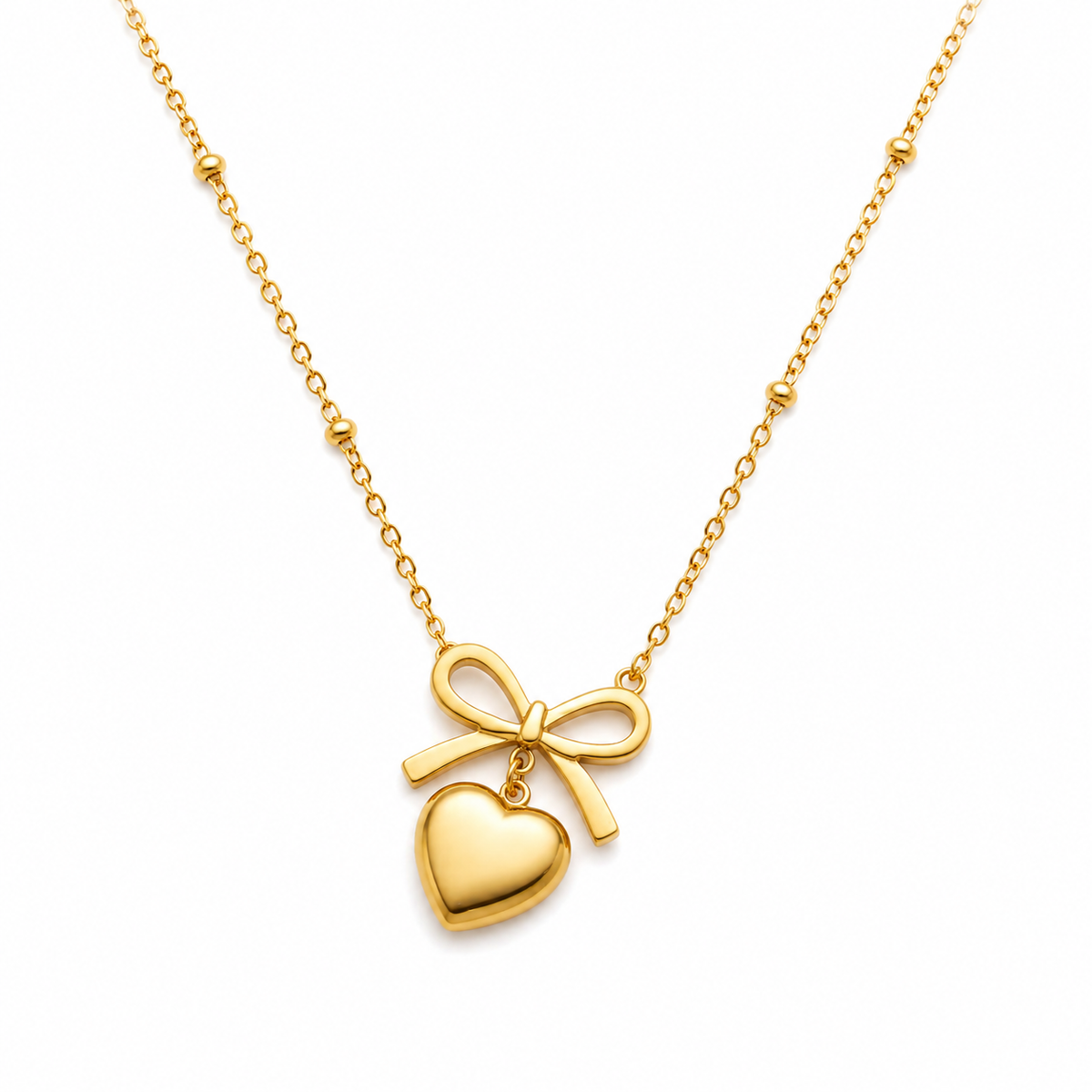 18K gold plated Bow Heart Necklace by Olivana Studio, a thoughtful jewelry gift for her