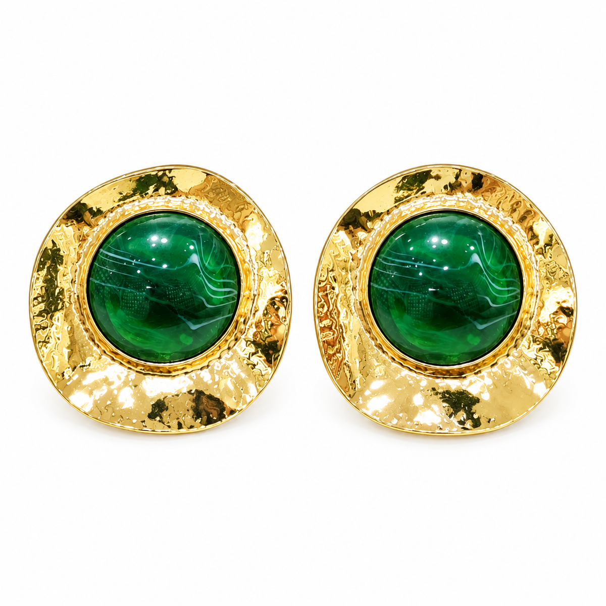 18K gold plated emerald statement disc earrings by Olivana Studio