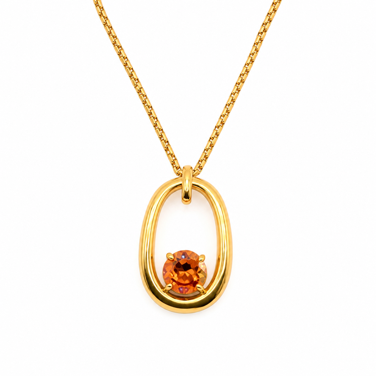 18K gold plated oval crystal pendant necklace by Olivana Studio, an everyday piece that benefits from proper tarnish-resistant jewelry care