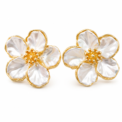 Mother of Pearl Flower Stud Earrings