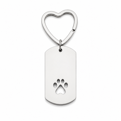 Stainless steel Paw Print Heart Keychain by Olivana Studio - detail view