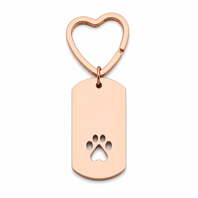 Stainless steel Paw Print Heart Keychain by Olivana Studio - additional angle