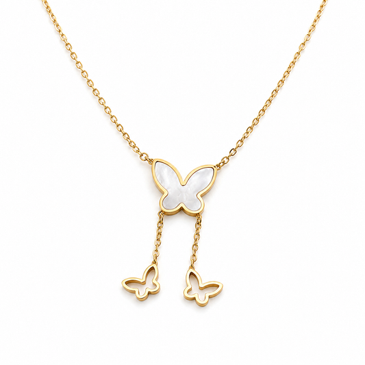 Butterfly drop necklace in gold-tone stainless steel by Olivana Studio - alternate view