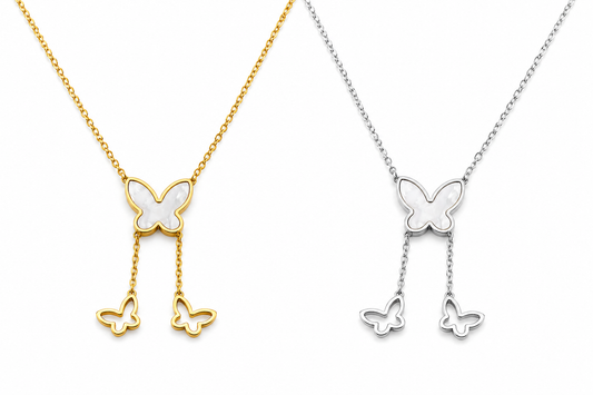 Butterfly drop necklace in gold-tone stainless steel by Olivana Studio