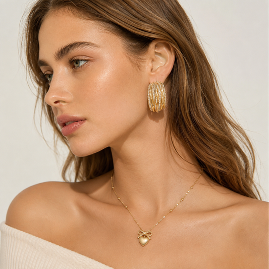 18K gold plated twisted pave hoop earrings by Olivana Studio - alternate view