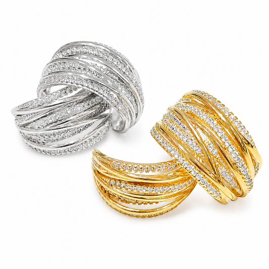 18K gold plated twisted pave hoop earrings by Olivana Studio