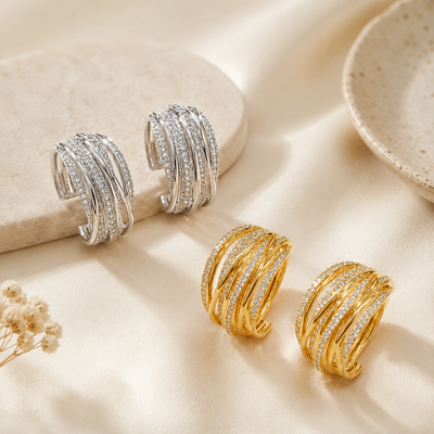 Twisted Pavé Hoop Earrings - 18K Gold