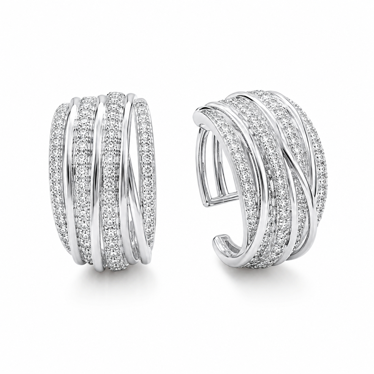 Twisted Pavé Hoop Earrings - 18K Gold