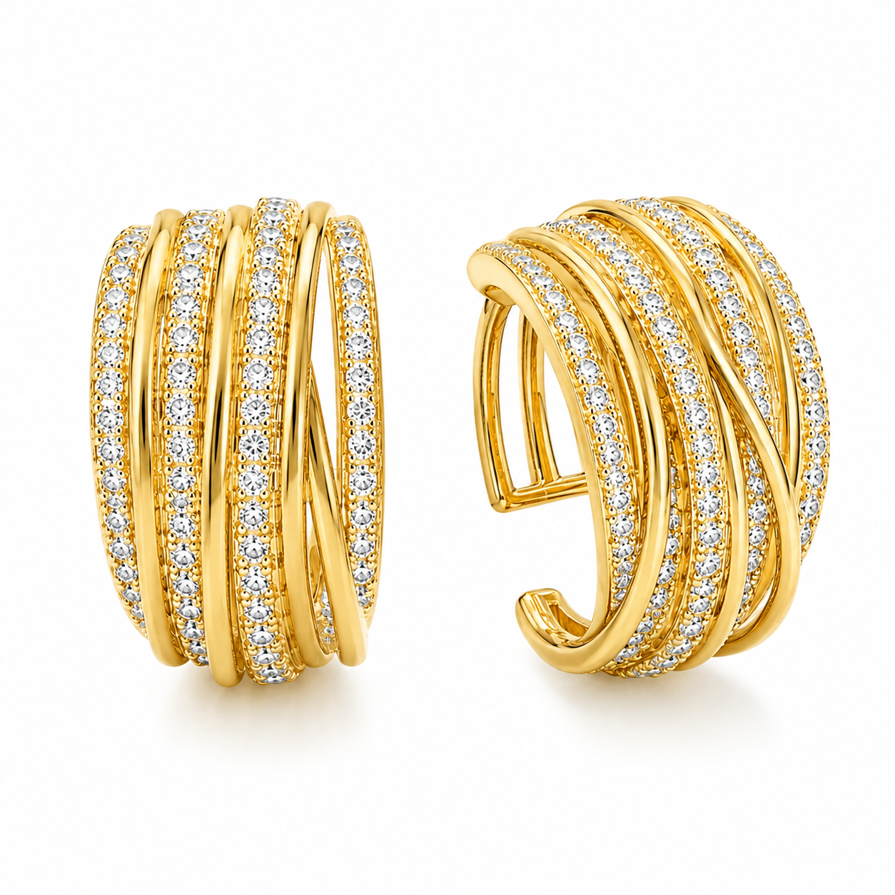 Twisted Pavé Hoop Earrings - 18K Gold
