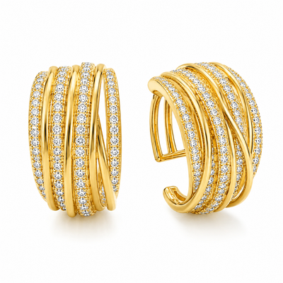 Twisted Pavé Hoop Earrings - 18K Gold