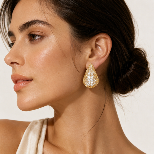 18K gold plated pave teardrop earrings by Olivana Studio - alternate view