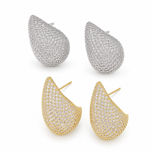 18K gold plated pave teardrop earrings by Olivana Studio