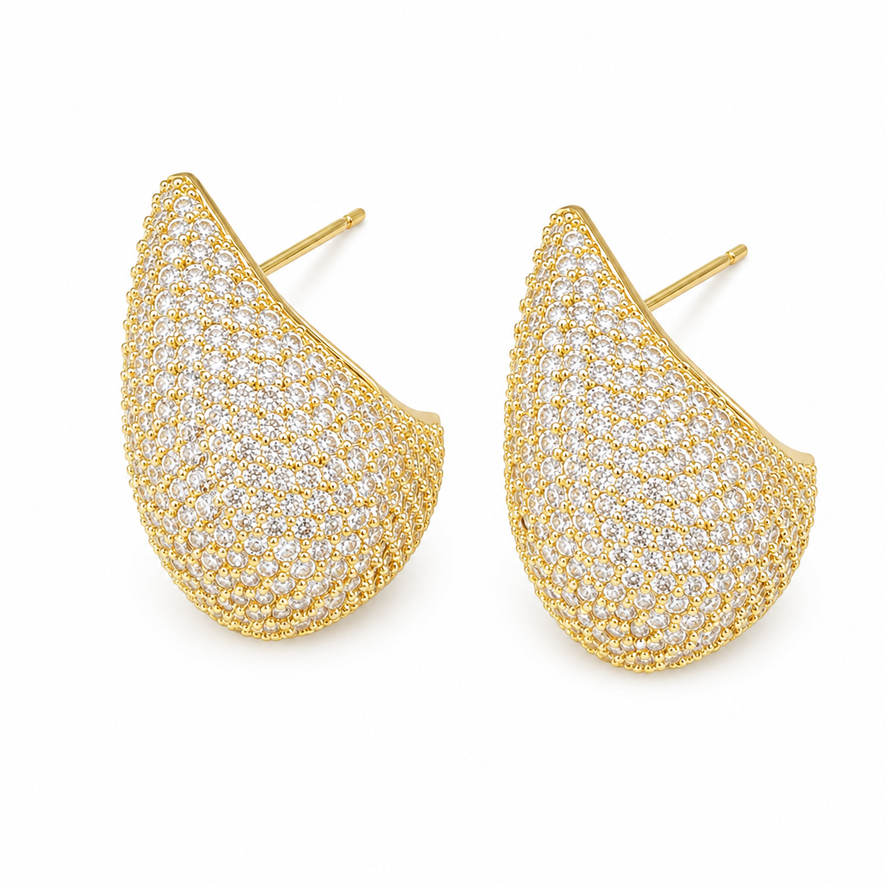 Pavé Teardrop Earrings – 18K Gold