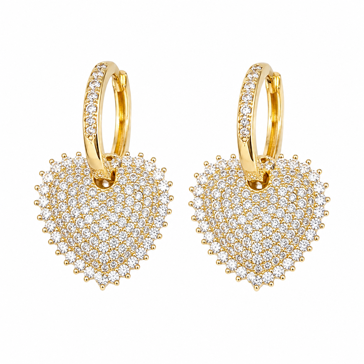 Pavé Heart Hoop Earrings – 18K Gold