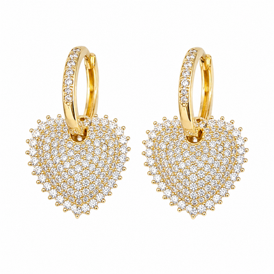 Pavé Heart Hoop Earrings – 18K Gold