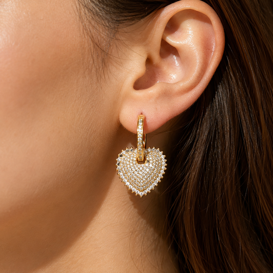 18K gold plated pave heart hoop earrings by Olivana Studio - alternate view
