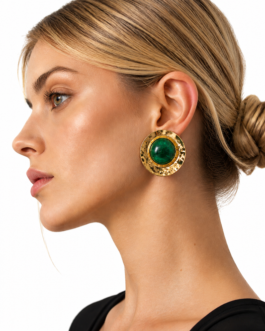18K gold emerald statement disc earrings by Olivana Studio - alternate view