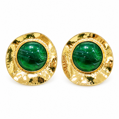 Emerald Statement Disc Earrings - 18K Gold