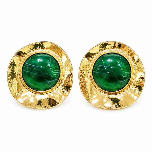 18K gold emerald statement disc earrings by Olivana Studio