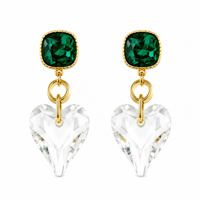 Emerald Crystal Heart Drop Earrings