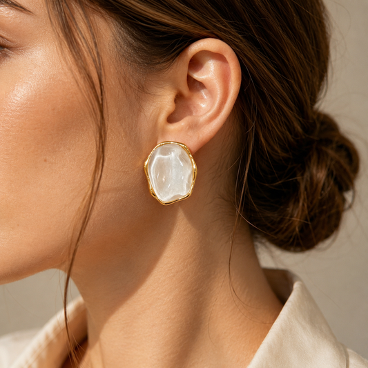 18K gold plated organic pebble stud earrings by Olivana Studio - alternate view