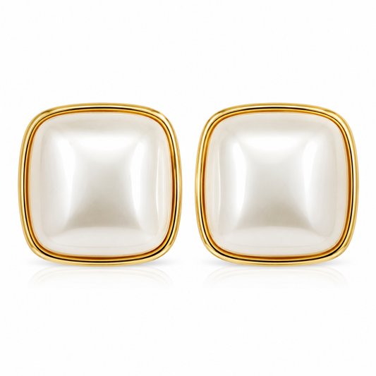 18K gold plated cream resin square stud earrings by Olivana Studio