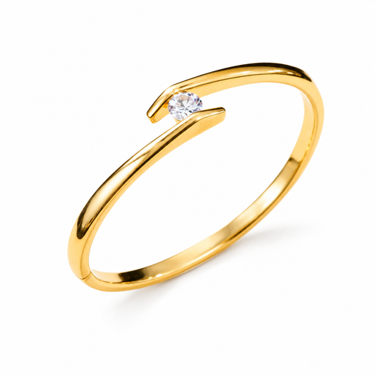 Minimalist solitaire crystal open cuff bracelet by Olivana Studio