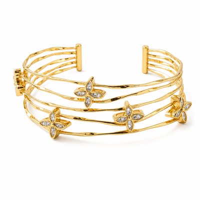 18K Gold Plated Clover Cuff Bracelet – Multi Layer Open Bangle for Women