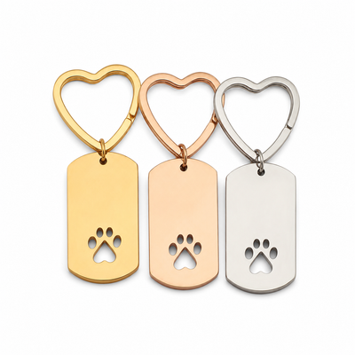 Stainless steel Paw Print Heart Keychain by Olivana Studio