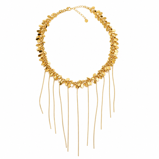 18K gold plated waterfall fringe statement necklace by Olivana Studio