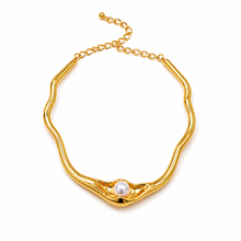18K Gold Plated Sculptural Pearl Choker Necklace