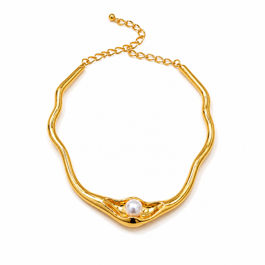 18K gold plated sculptural pearl choker necklace by Olivana Studio