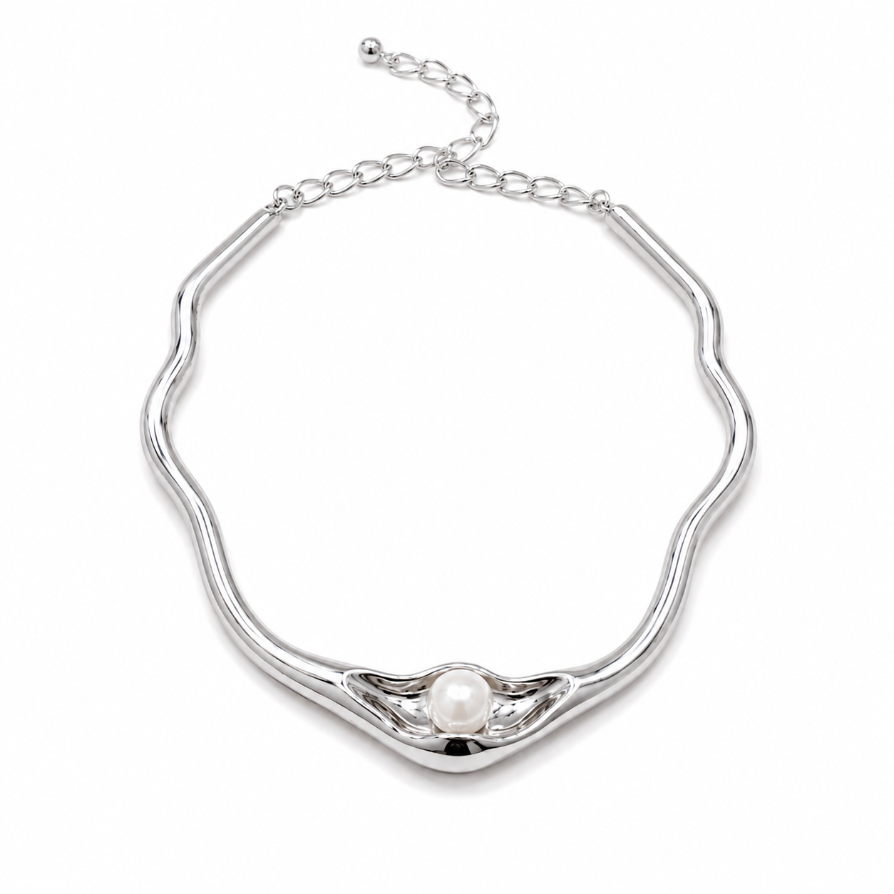 18K Gold Plated Sculptural Pearl Choker Necklace