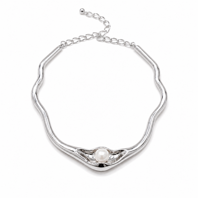 18K Gold Plated Sculptural Pearl Choker Necklace