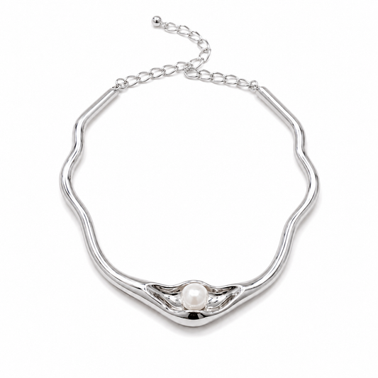 18K gold plated sculptural pearl choker necklace by Olivana Studio - alternate view