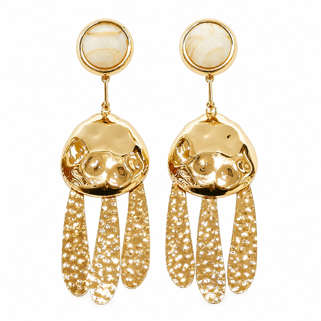 18K Gold Plated Hammered Tassel Drop Earrings