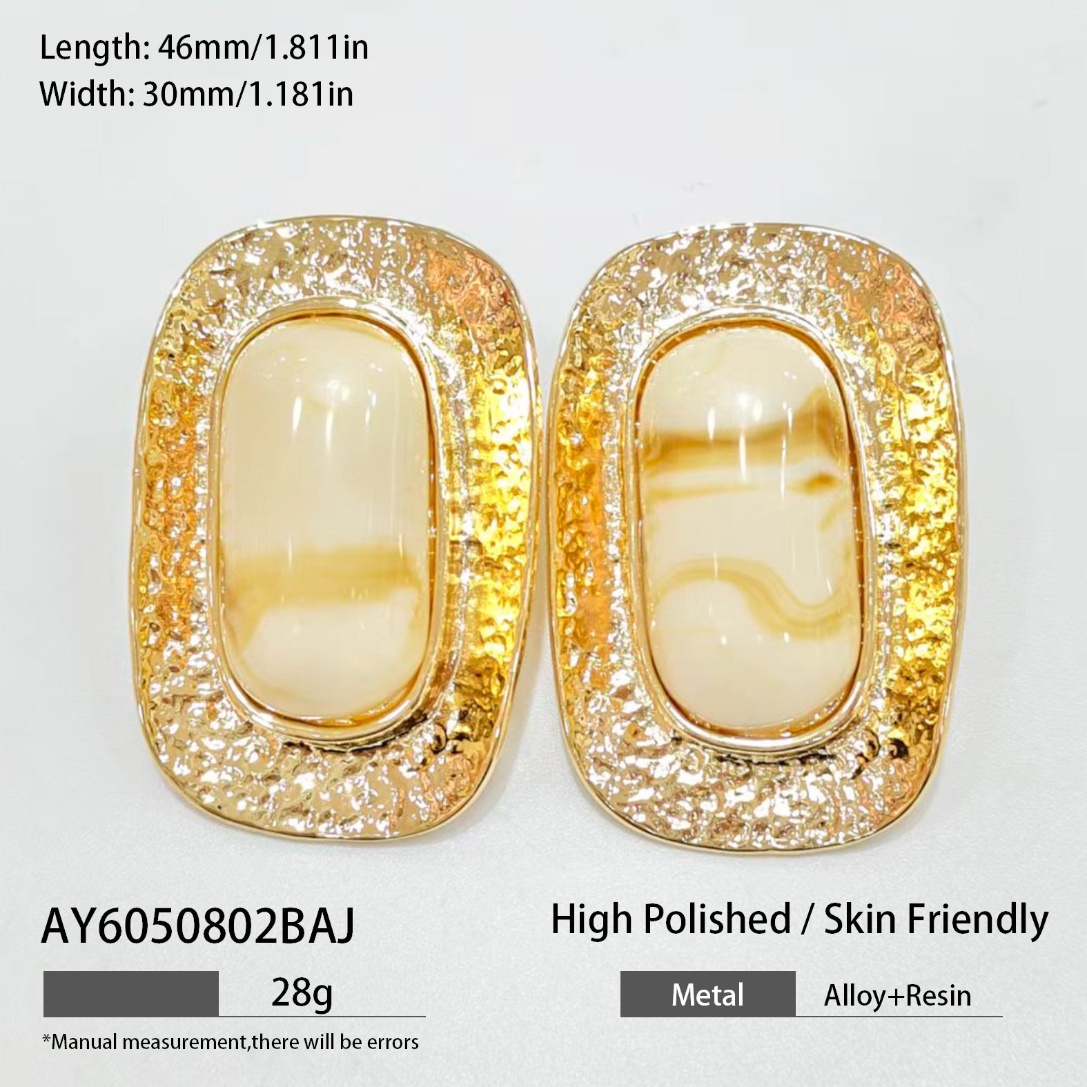 18K Gold Plated Marbled Resin Oval Stud Earrings
