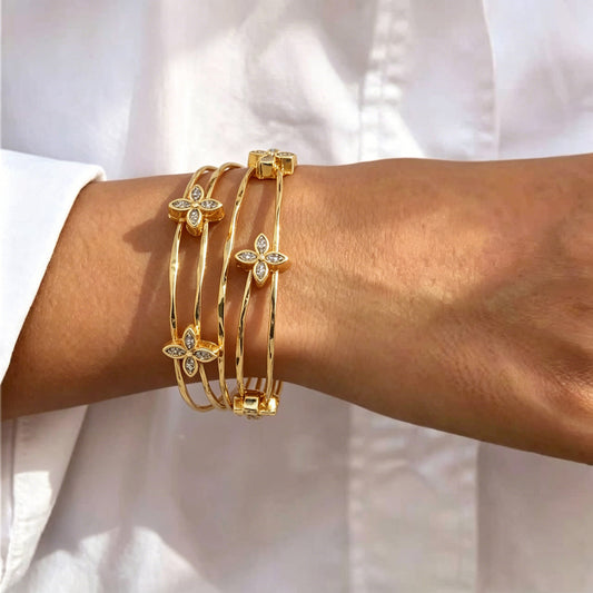18K gold plated clover cuff bracelet by Olivana Studio - alternate view