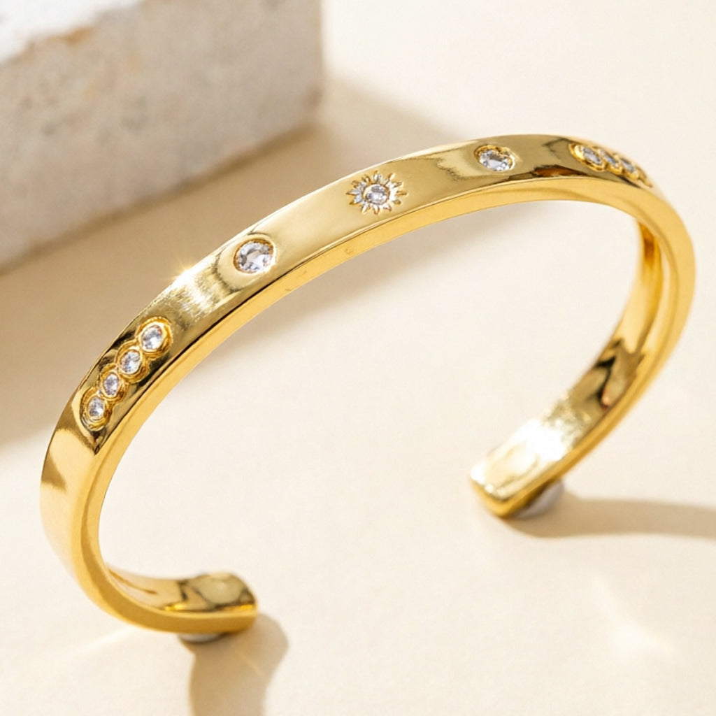 18K Gold Plated Engraved Open Cuff Bracelet