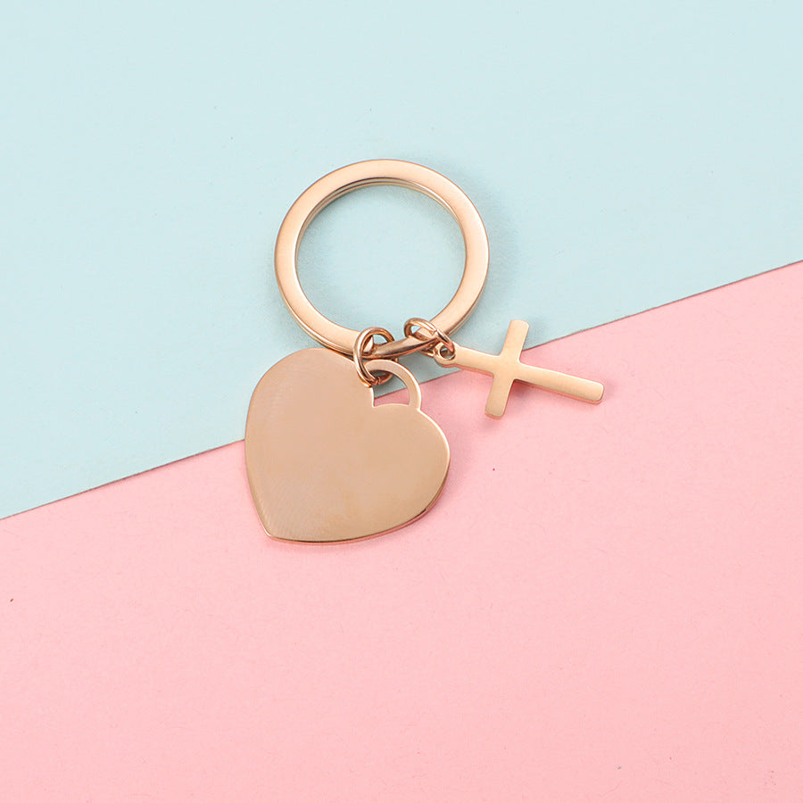 Stainless steel Cross & Heart Keychain by Olivana Studio - alternate view