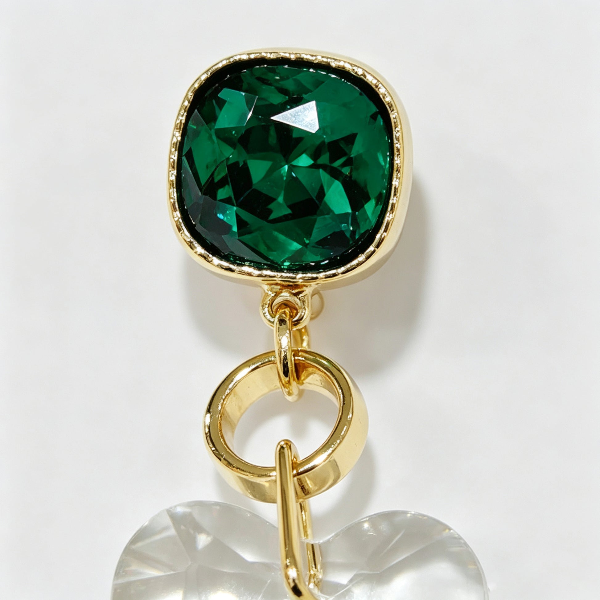 Emerald Crystal Heart Drop Earrings