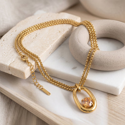 Oval Crystal Pendant Necklace – 18K Gold