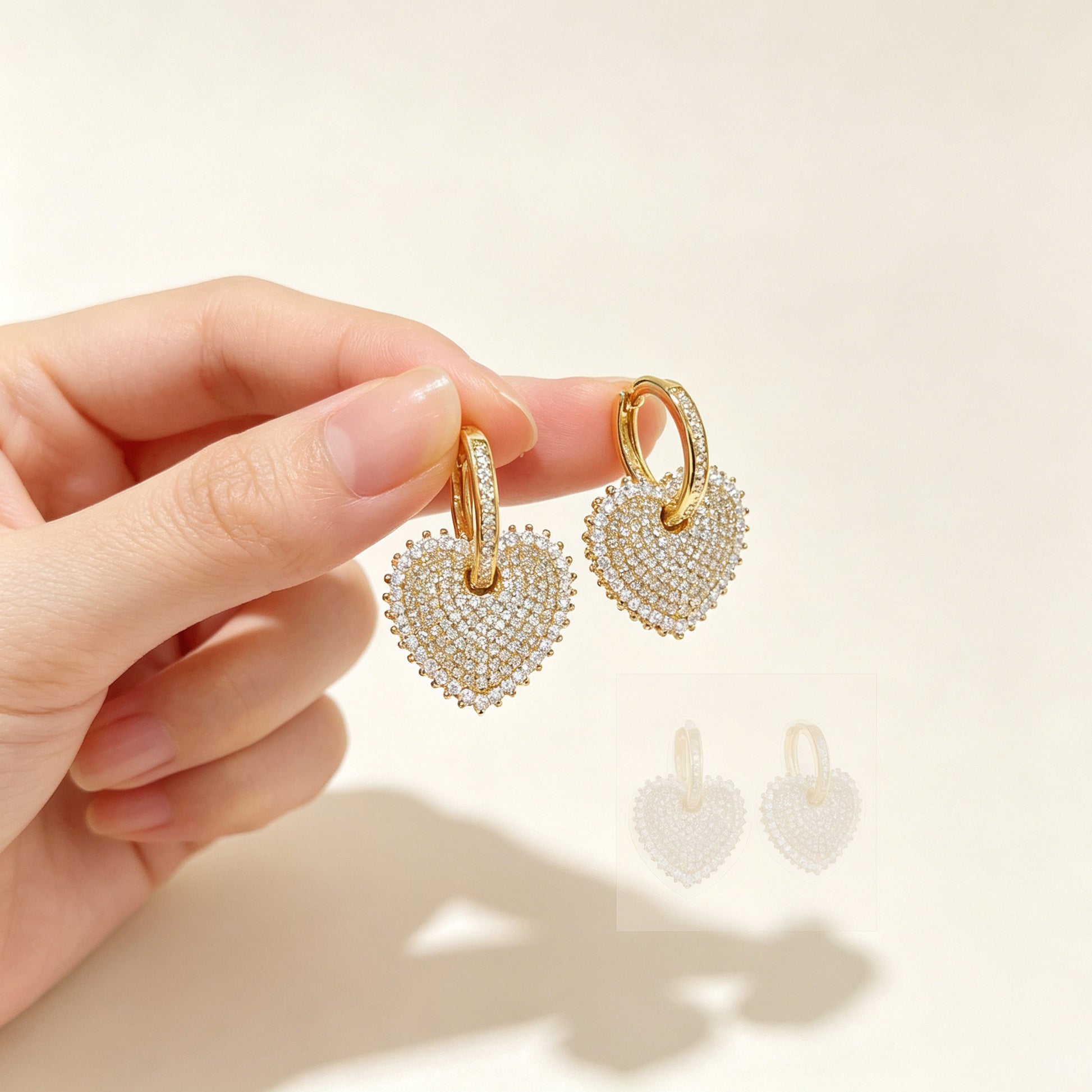 Pavé Heart Hoop Earrings – 18K Gold