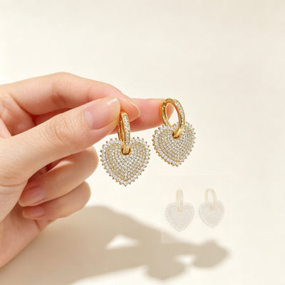 Pavé Heart Hoop Earrings – 18K Gold