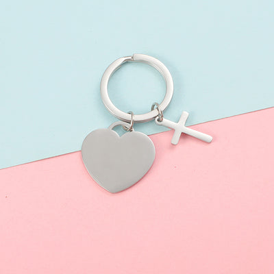 Stainless steel Cross & Heart Keychain by Olivana Studio - additional angle