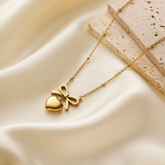 18K gold plated Bow Heart Necklace by Olivana Studio - alternate view