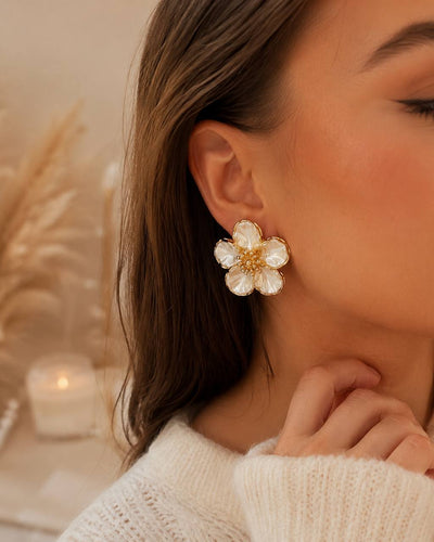 Mother of Pearl Flower Stud Earrings