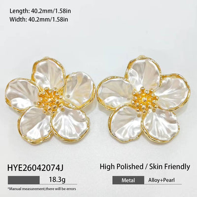 Mother of Pearl Flower Stud Earrings